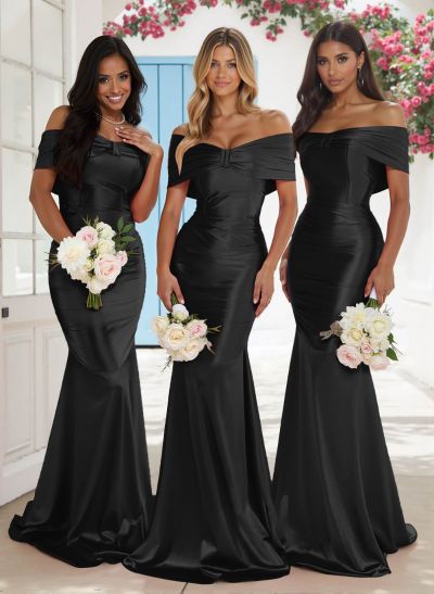 Classic Trumpet Bow Shaped Off-The-Shoulder Silk Like Satin Bridesmaid Dresses