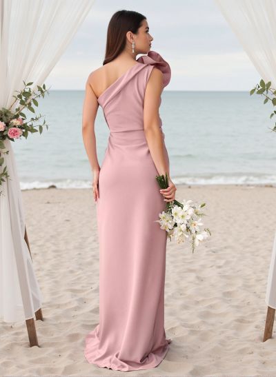 Modest One-Shoulder Sleeveless Elastic Satin Bridesmaid Dresses With 3D Floral