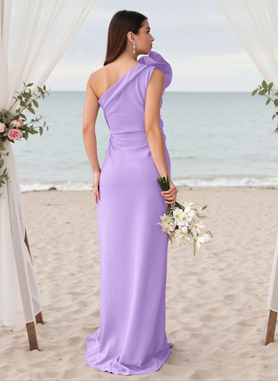 Modest One-Shoulder Sleeveless Crepe Satin Bridesmaid Dresses With 3D Floral