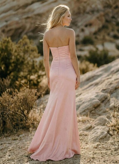 Modest Sweetheart Sleeveless Silk Like Satin Bridesmaid Dresses With Split Front