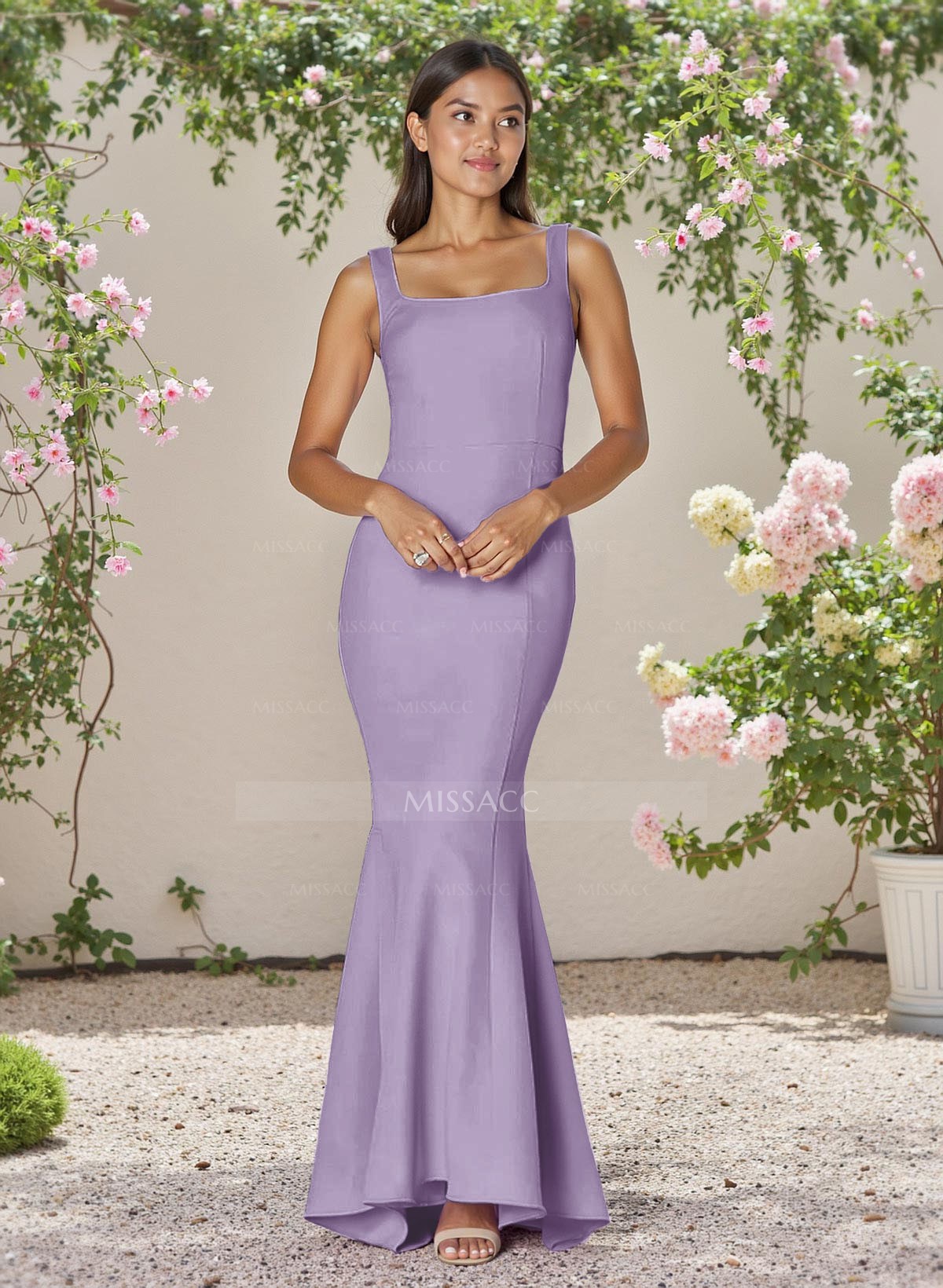 Flattering Trumpet Square Neckline Sleeveless Elastic Satin Bridesmaid Dresses