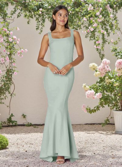 Flattering Trumpet Square Neckline Sleeveless Elastic Satin Bridesmaid Dresses