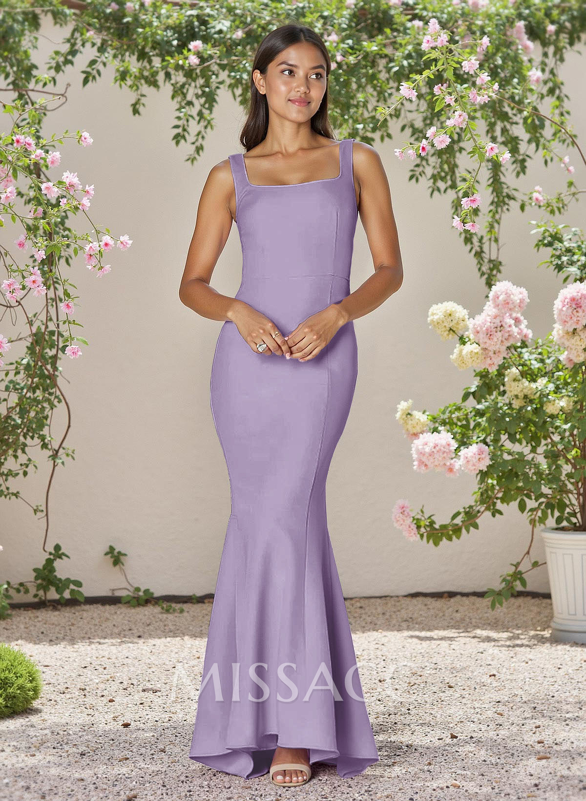 Flattering Trumpet Square Neckline Sleeveless Elastic Satin Bridesmaid Dresses Flattering Trumpet Square Neckline Sleeveless Elastic Satin Bridesmaid Dresses