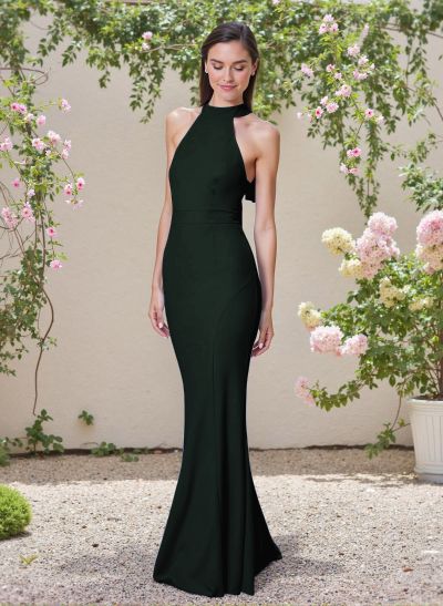 Elegant Trumpet Halter Sleeveless Elastic Satin Bridesmaid Dresses With Bow(s)