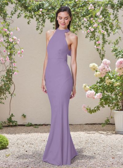 Elegant Trumpet Halter Sleeveless Elastic Satin Bridesmaid Dresses With Bow(s)