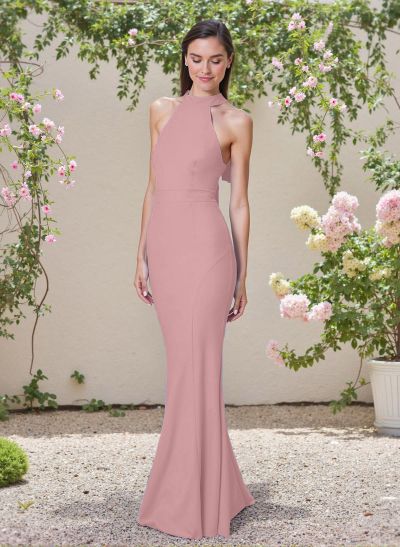 Elegant Trumpet Halter Sleeveless Elastic Satin Bridesmaid Dresses With Bow(s)