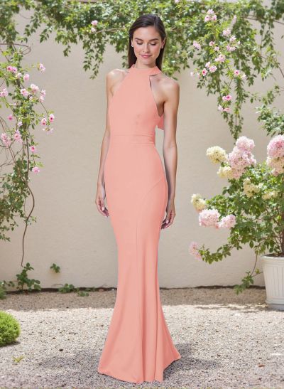 Elegant Trumpet Halter Sleeveless Elastic Satin Bridesmaid Dresses With Bow(s)