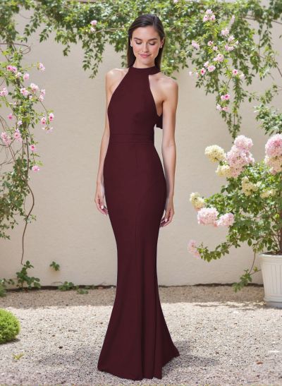 Elegant Trumpet Halter Sleeveless Elastic Satin Bridesmaid Dresses With Bow(s)