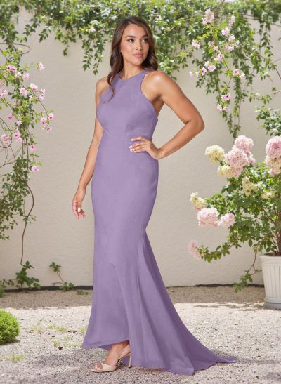Flattering Trumpet Scoop Neck Elastic Satin Bridesmaid Dresses With Criss Cross Back