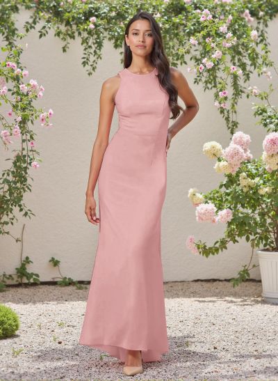 Classic Trumpet Scoop Neck Sleeveless Elastic Satin Bridesmaid Dresses With Criss Cross Back