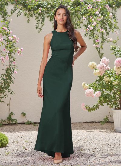 Classic Trumpet Scoop Neck Sleeveless Elastic Satin Bridesmaid Dresses With Criss Cross Back