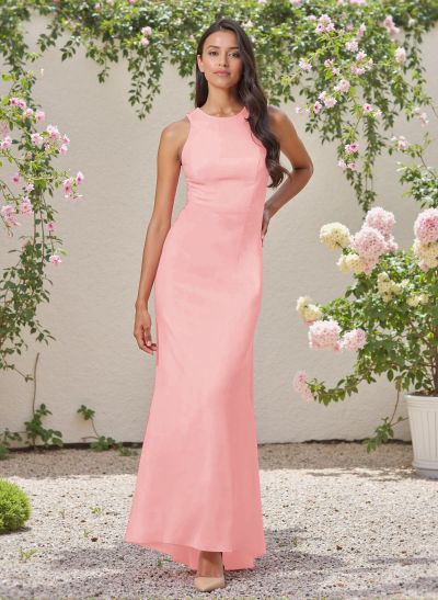 Classic Trumpet Scoop Neck Sleeveless Elastic Satin Bridesmaid Dresses With Criss Cross Back