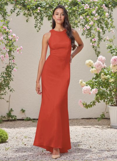 Classic Trumpet Scoop Neck Sleeveless Elastic Satin Bridesmaid Dresses With Criss Cross Back