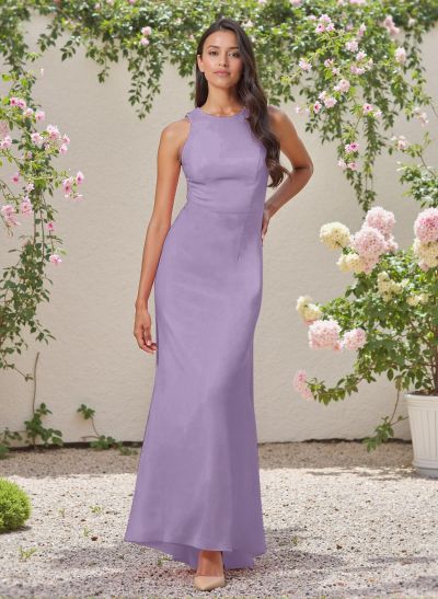 Classic Trumpet Scoop Neck Sleeveless Elastic Satin Bridesmaid Dresses With Criss Cross Back