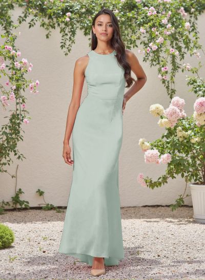 Classic Trumpet Scoop Neck Sleeveless Elastic Satin Bridesmaid Dresses With Criss Cross Back