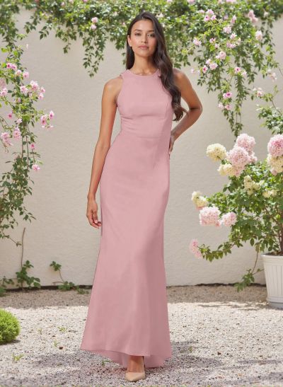 Classic Trumpet Scoop Neck Sleeveless Elastic Satin Bridesmaid Dresses With Criss Cross Back