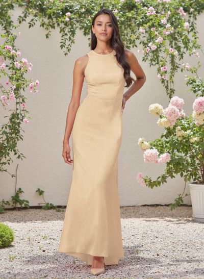 Classic Trumpet Scoop Neck Sleeveless Elastic Satin Bridesmaid Dresses With Criss Cross Back