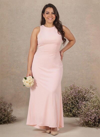 Classic Trumpet Scoop Neck Sleeveless Elastic Satin Bridesmaid Dresses With Criss Cross Back