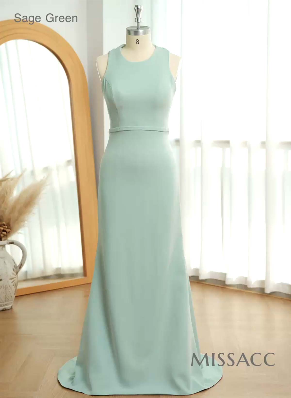 Classic Trumpet Scoop Neck Sleeveless Elastic Satin Bridesmaid Dresses With Criss Cross Back