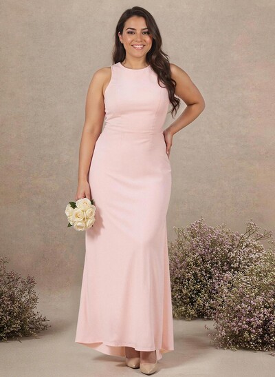 Classic Trumpet Scoop Neck Sleeveless Elastic Satin Bridesmaid Dresses With Criss Cross Back