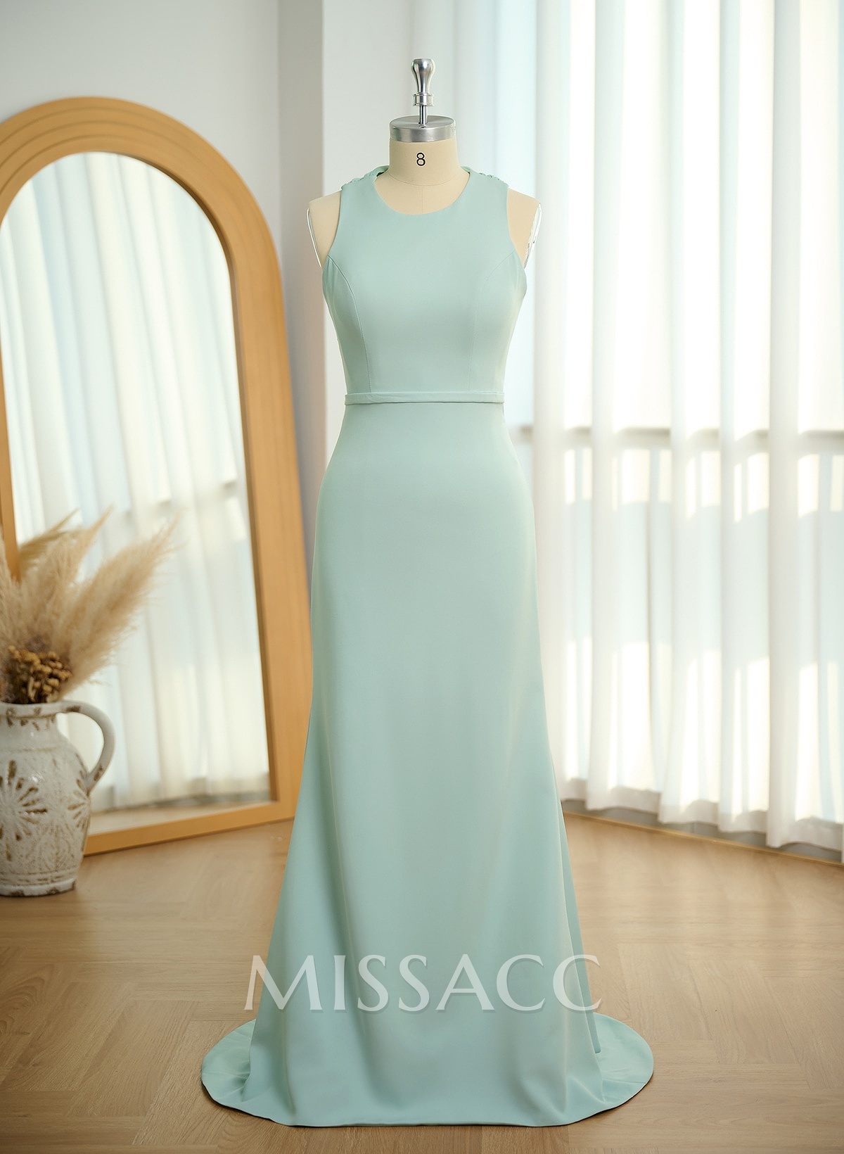 Classic Trumpet Scoop Neck Sleeveless Elastic Satin Bridesmaid Dresses With Criss Cross Back