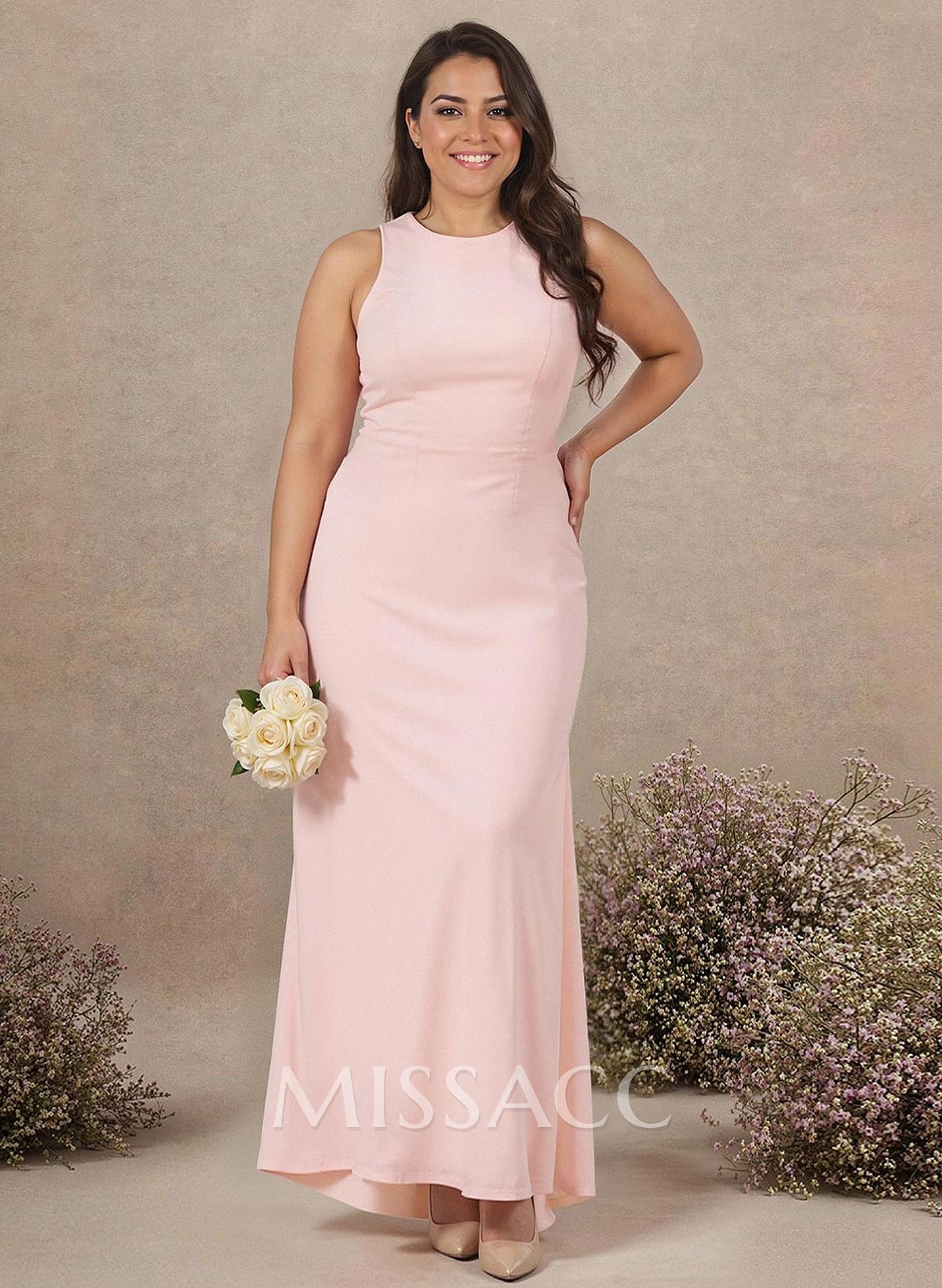 Classic Trumpet Scoop Neck Sleeveless Elastic Satin Bridesmaid Dresses With Criss Cross Back