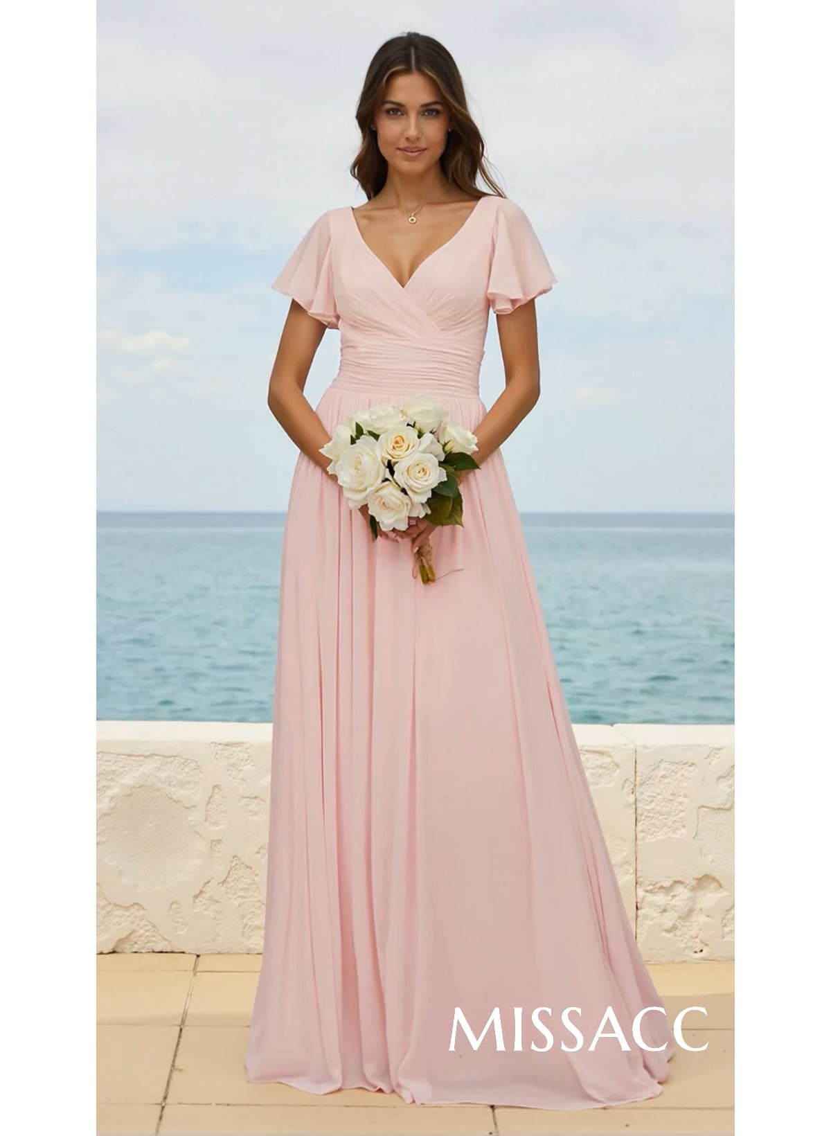 Classy A-Line V-Neck Flutter Sleeve Chiffon Bridesmaid Dresses