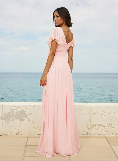 Classy A-Line V-Neck Flutter Sleeve Chiffon Bridesmaid Dresses