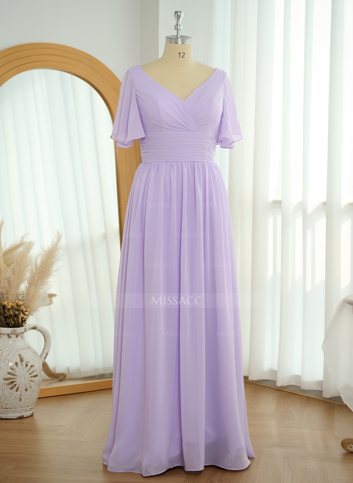 Classy A-Line V-Neck Flutter Sleeve Chiffon Bridesmaid Dresses