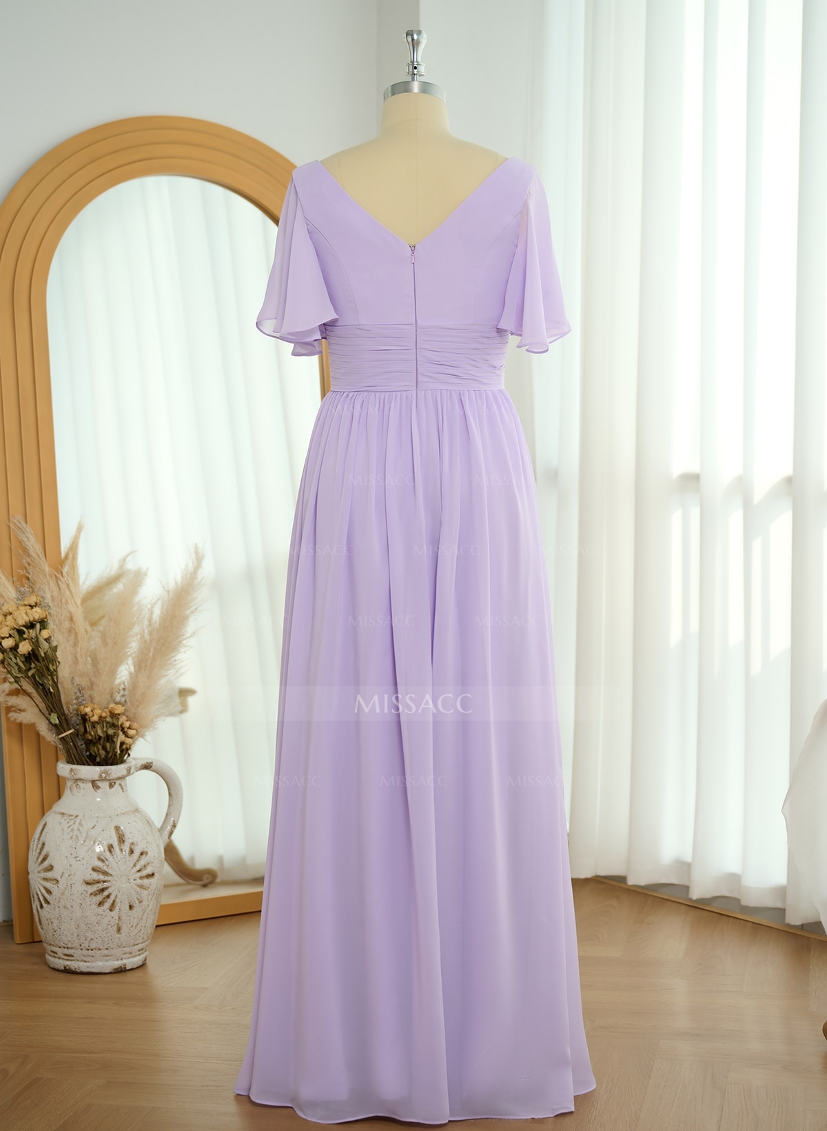 Classy A-Line V-Neck Flutter Sleeve Chiffon Bridesmaid Dresses
