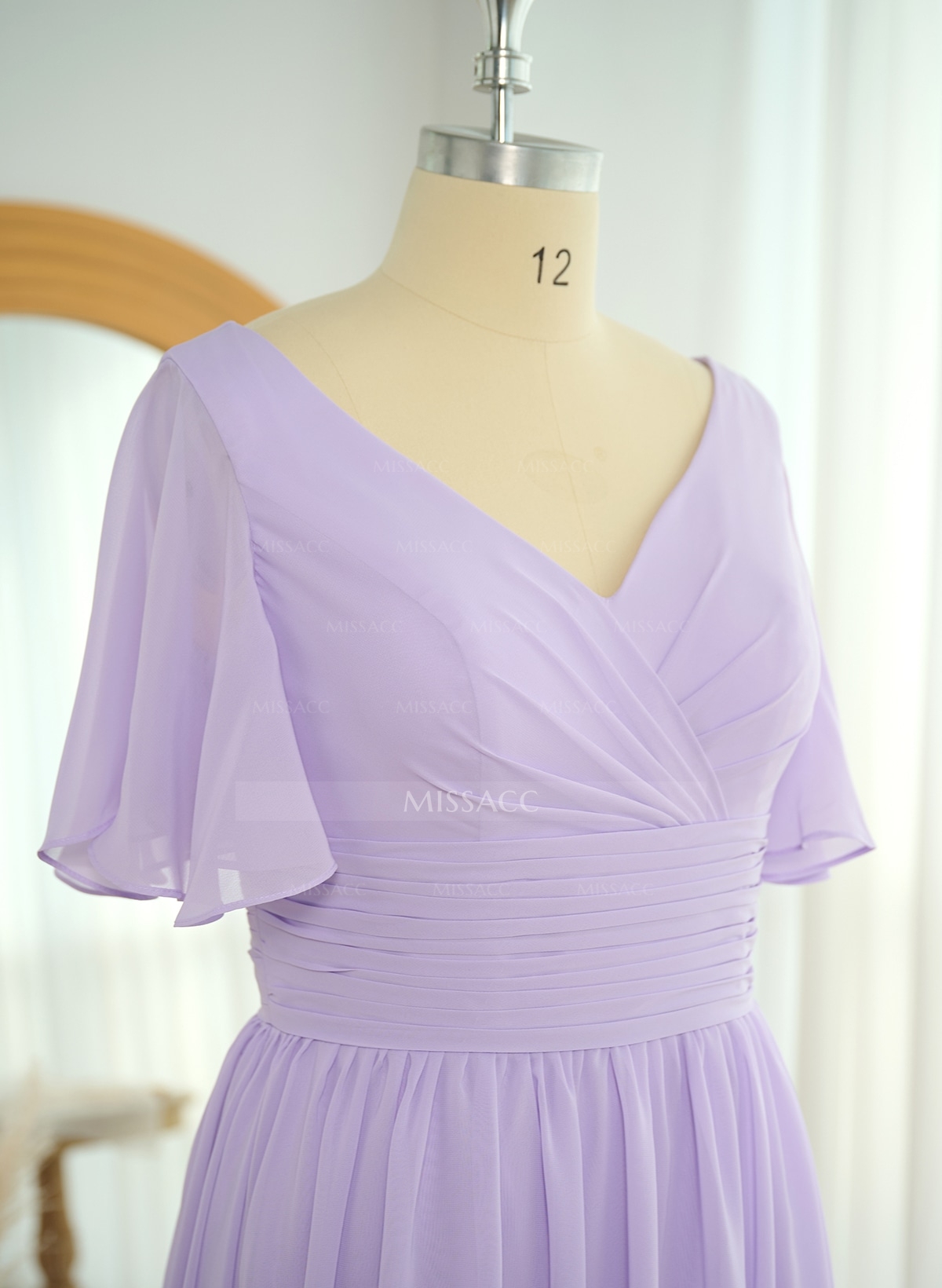 Classy A-Line V-Neck Flutter Sleeve Chiffon Bridesmaid Dresses