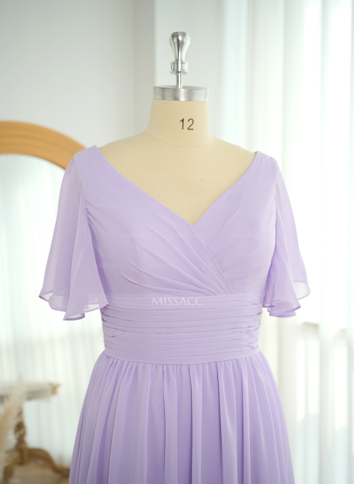 Classy A-Line V-Neck Flutter Sleeve Chiffon Bridesmaid Dresses
