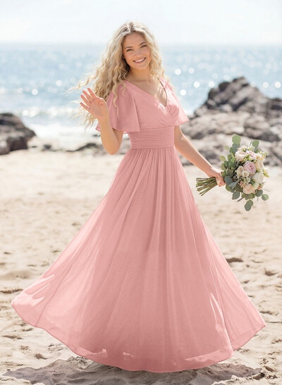 Classy A-Line V-Neck Flutter Sleeve Chiffon Bridesmaid Dresses