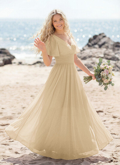 Classy A-Line V-Neck Flutter Sleeve Chiffon Bridesmaid Dresses