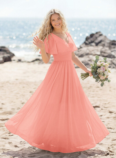 Classy A-Line V-Neck Flutter Sleeve Chiffon Bridesmaid Dresses