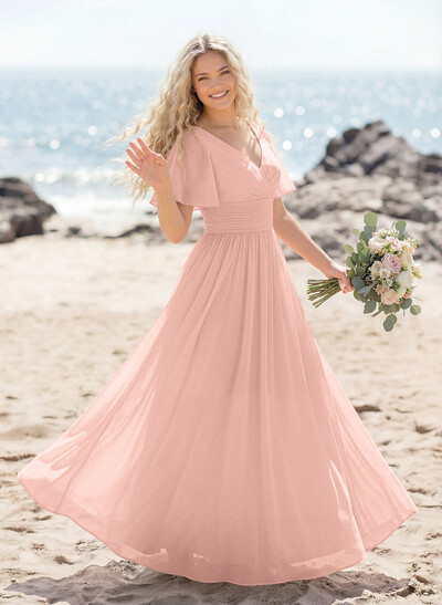 Classy A-Line V-Neck Flutter Sleeve Chiffon Bridesmaid Dresses