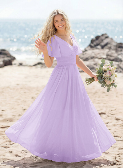 Classy A-Line V-Neck Flutter Sleeve Chiffon Bridesmaid Dresses