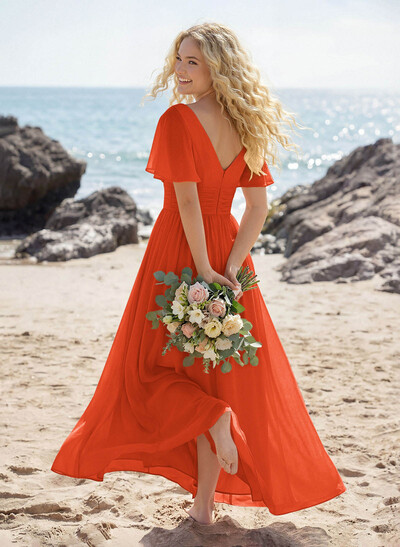 Classy A-Line V-Neck Flutter Sleeve Chiffon Bridesmaid Dresses