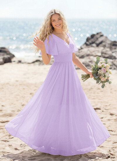 Classy A-Line V-Neck Flutter Sleeve Chiffon Bridesmaid Dresses