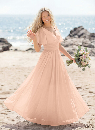 Classy A-Line V-Neck Flutter Sleeve Chiffon Bridesmaid Dresses