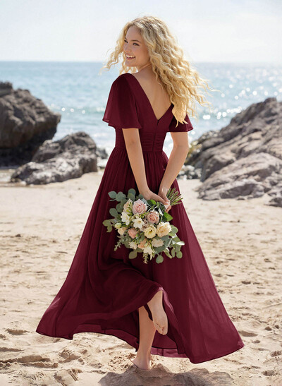 Classy A-Line V-Neck Flutter Sleeve Chiffon Bridesmaid Dresses