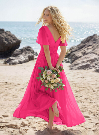 Classy A-Line V-Neck Flutter Sleeve Chiffon Bridesmaid Dresses