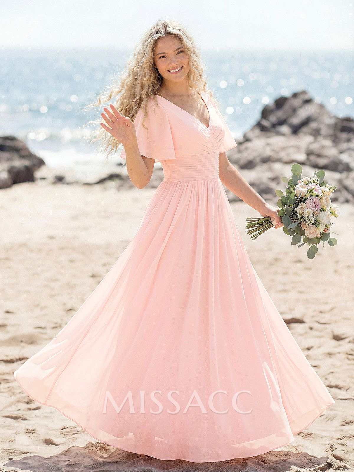 Classy A-Line V-Neck Flutter Sleeve Chiffon Bridesmaid Dresses Classy A-Line V-Neck Flutter Sleeve Chiffon Bridesmaid Dresses