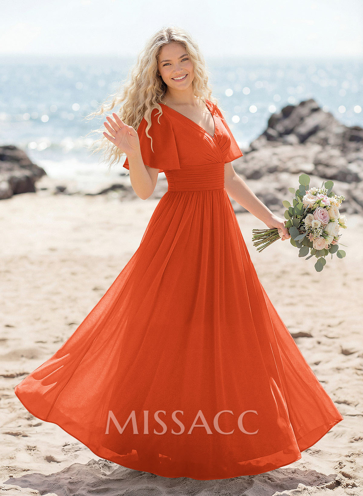 Classy A-Line V-Neck Flutter Sleeve Chiffon Bridesmaid Dresses Classy A-Line V-Neck Flutter Sleeve Chiffon Bridesmaid Dresses