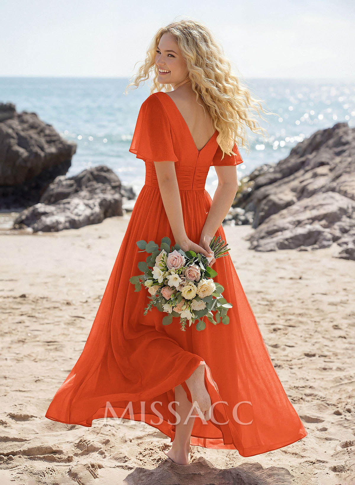 Classy A-Line V-Neck Flutter Sleeve Chiffon Bridesmaid Dresses Classy A-Line V-Neck Flutter Sleeve Chiffon Bridesmaid Dresses