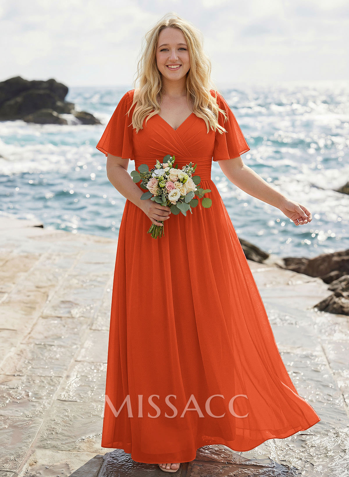 Classy A-Line V-Neck Flutter Sleeve Chiffon Bridesmaid Dresses Classy A-Line V-Neck Flutter Sleeve Chiffon Bridesmaid Dresses