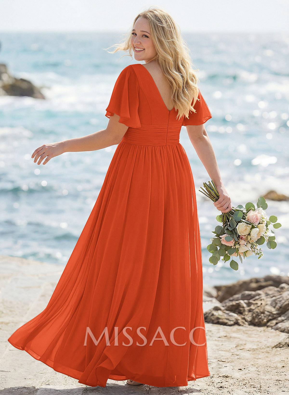 Classy A-Line V-Neck Flutter Sleeve Chiffon Bridesmaid Dresses Classy A-Line V-Neck Flutter Sleeve Chiffon Bridesmaid Dresses