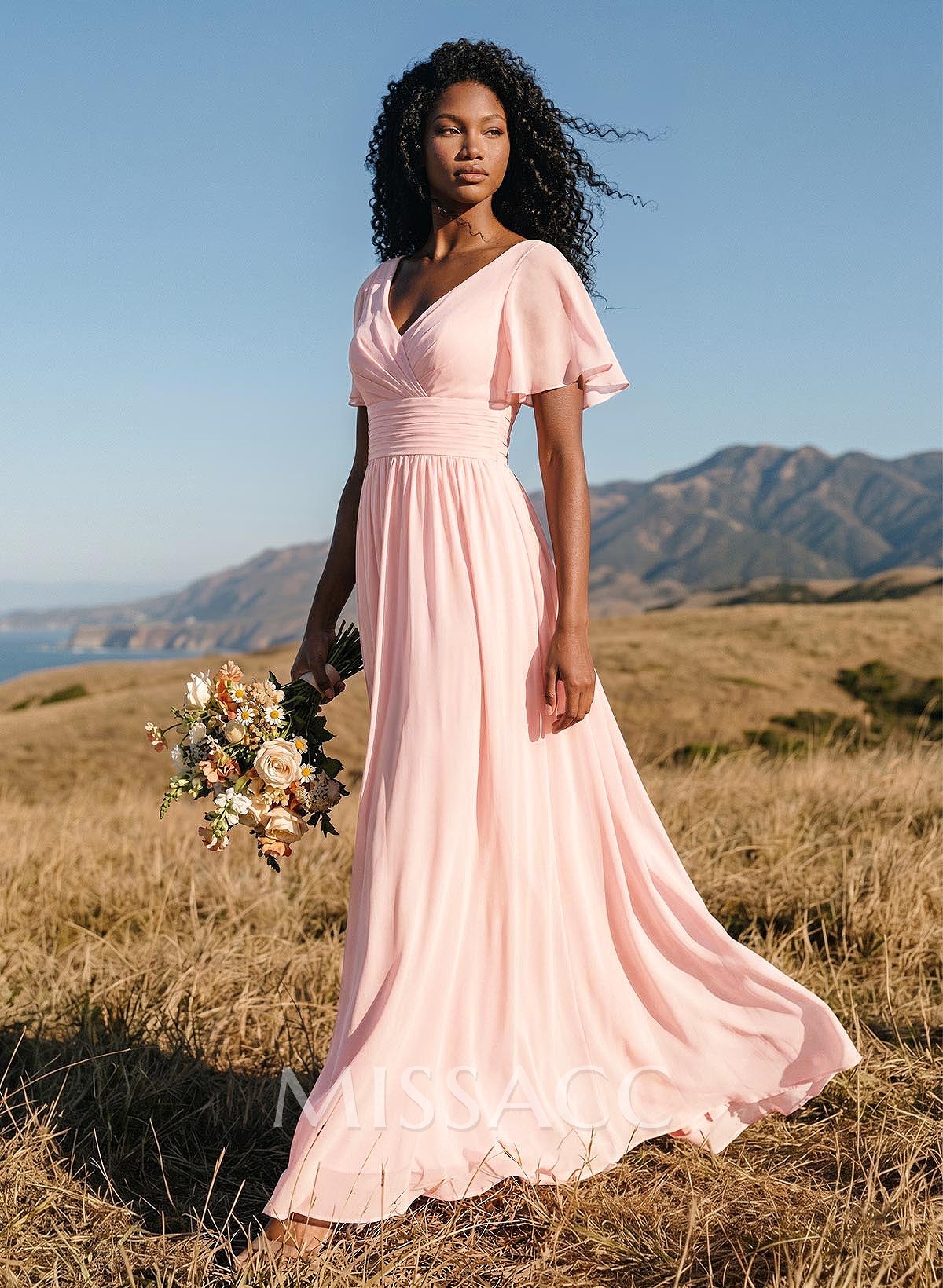Classy A-Line V-Neck Flutter Sleeve Chiffon Bridesmaid Dresses Classy A-Line V-Neck Flutter Sleeve Chiffon Bridesmaid Dresses