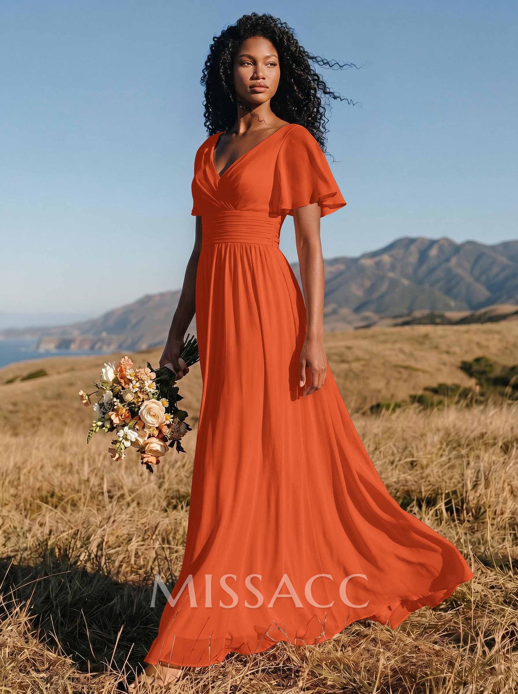 Classy A-Line V-Neck Flutter Sleeve Chiffon Bridesmaid Dresses Classy A-Line V-Neck Flutter Sleeve Chiffon Bridesmaid Dresses