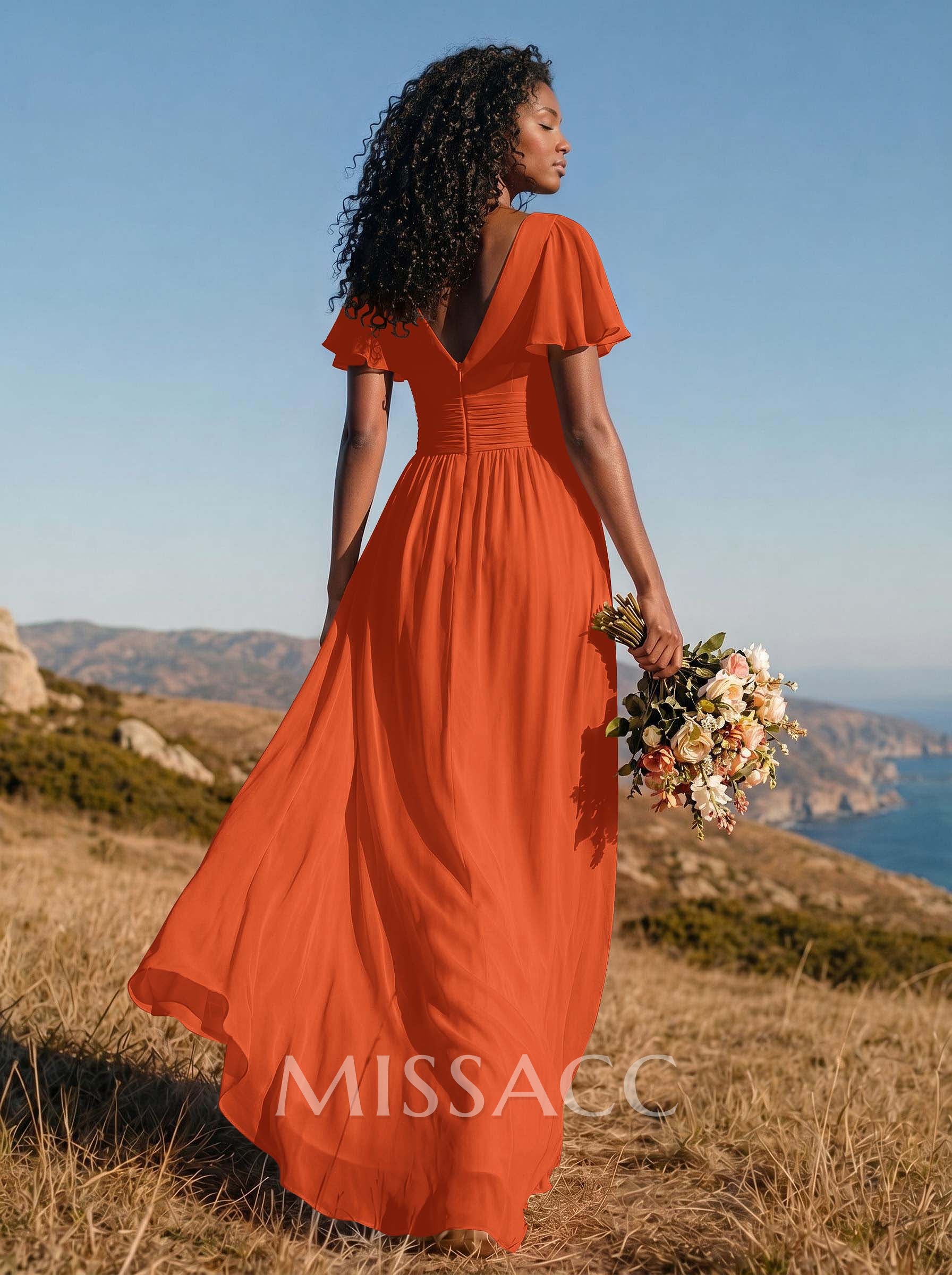 Classy A-Line V-Neck Flutter Sleeve Chiffon Bridesmaid Dresses Classy A-Line V-Neck Flutter Sleeve Chiffon Bridesmaid Dresses